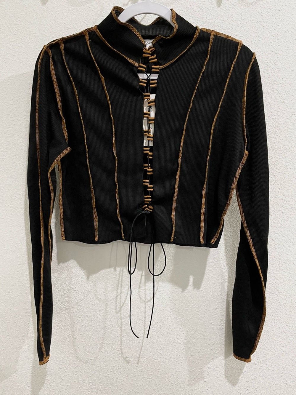 Pretty Garbage Whimsigoth Lace-Up Long Sleeve Top Black Fairy Indie